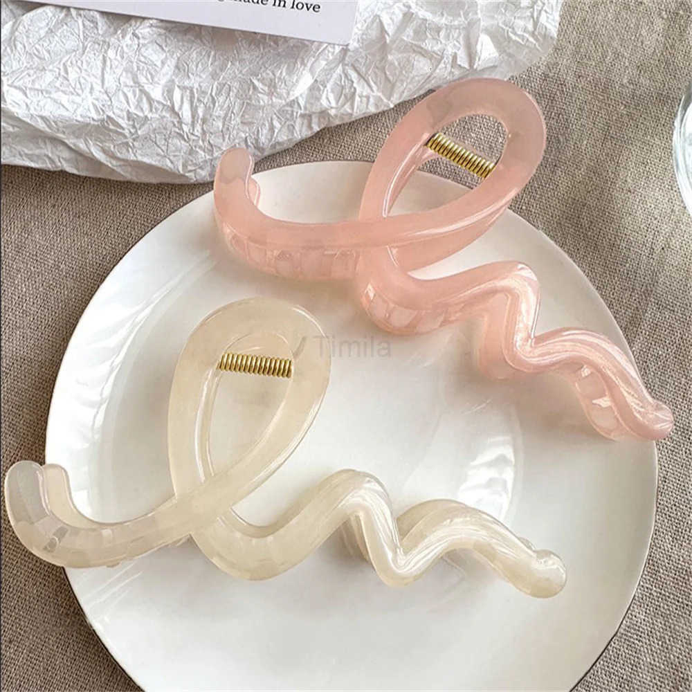 Korean Trendy Wavy Hair Clips for Women Bow Large Hair Claws Crab Acrylic Hairpins Hair Accessories Girls Barrettes Headbands U250807