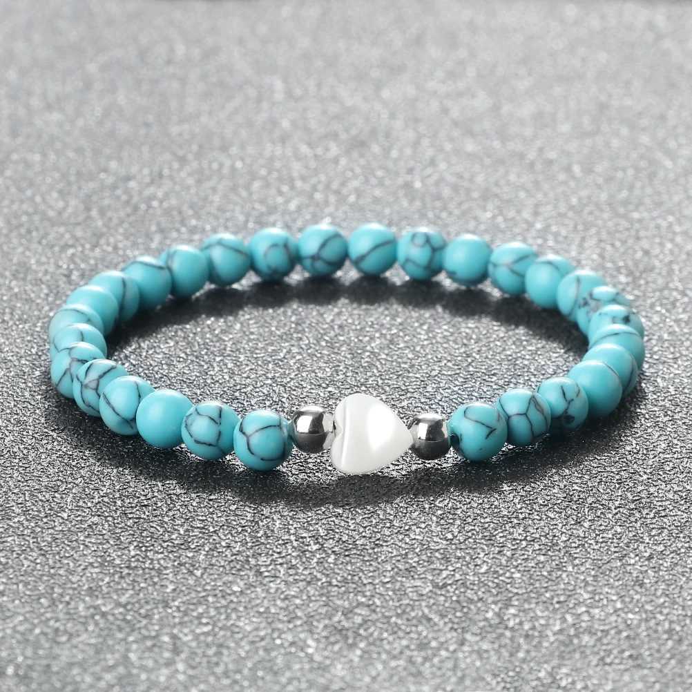 6mm Blue Pine Beads Tiger Eye Lava Stone Bracelet Pendant Love Shell Women Men Trendy Beaded Wristband Meditation Jewelry W250807