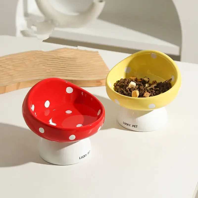 Pet Accessories Cute Mushroom Shaped Ceramic Pet Bowl Cat Food Bowl Protects Cervical Neck Drinking Supplies for Puppy Dog Cat Y250806