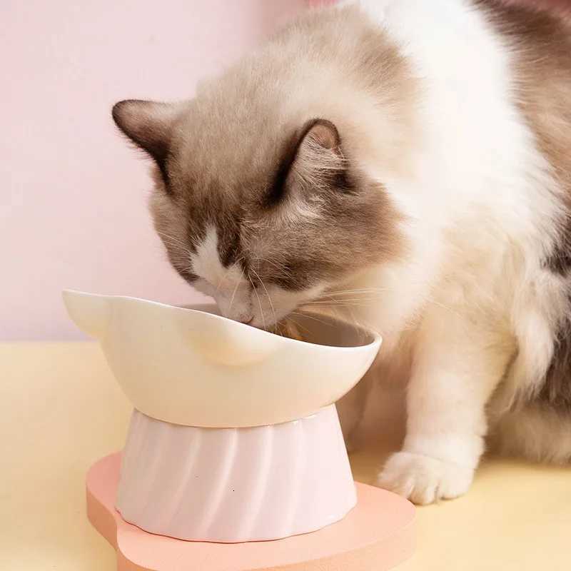 Dog Feeder High Foot Dog Bowl Neck Protector Cat Pet Food Water Bowl Anti-slip Binaural Pet Feeding Cat Accessorie Pets Bowls Y250806