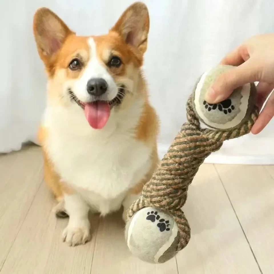 Pets Chew Toy Cotton Rope Tennis Dumbbell Rubbertoy Ball Medium Large Dog Interactive Toy Animal Playing Supplies 250804