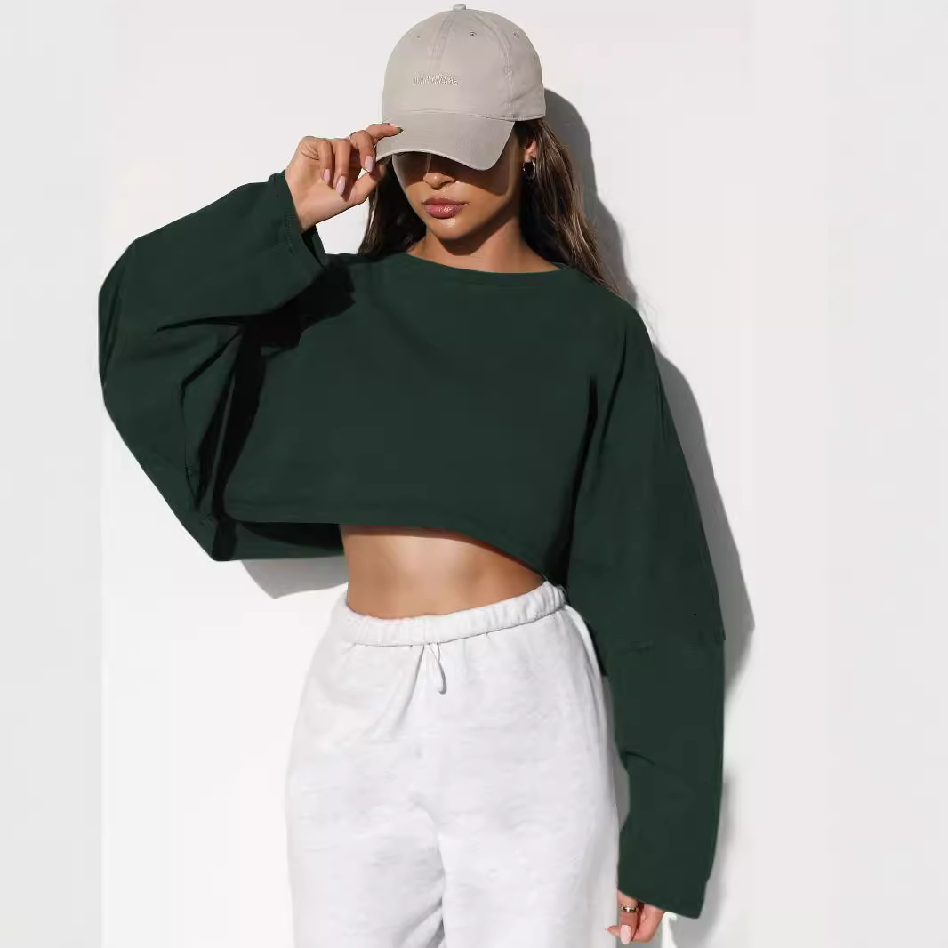 Free Shipping Designer Hoodie 2025 Crop Top Round Neck Sweatshirt European And American Women's Fashion Short Sports Bottom Sweater Knitted Long 