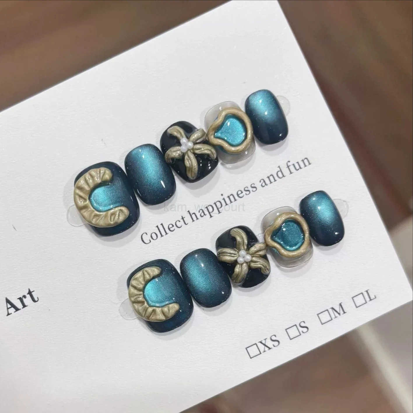 10Pcs Short Square False Nails with Mysterious Devil Eye Star Press-on Nails Glitter Cat Eye Handmade Fake Nails Ins Spicy Girl M250807