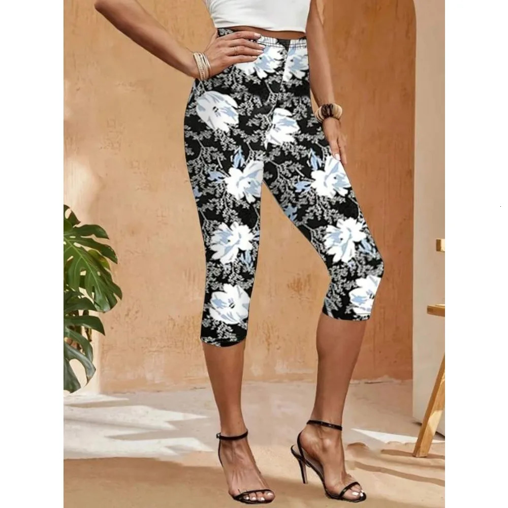 Plus Size 1XL5XL Fashion Womens Cropped Printed trendy trousers Casual Floral Print Tight Pants Sevenpoint Leggings 250805