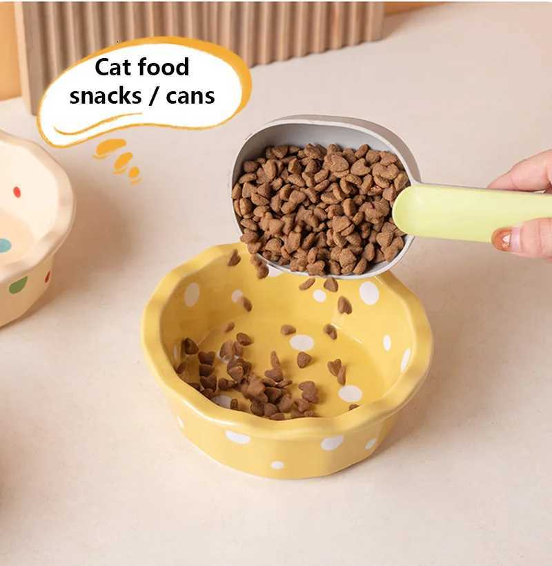 Ceramic Pet Bowl with Polka Dot Design - Non-Slip Cat Food Dish for Small Dogs Easy Clean Durable Cat/Dog Feeding Bowl Y250806