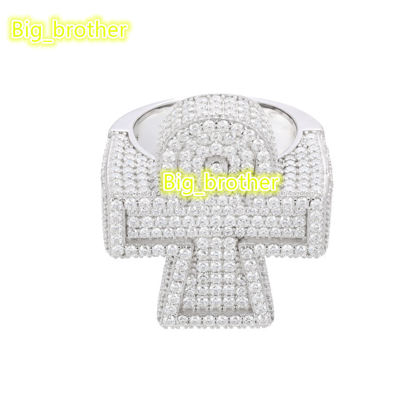 Pass Diamond Tester S925 Sterling Silver Cross Shaped Design Iced Out VVS Moissanite Men Ring and Rappers Hip Hop Jewelry