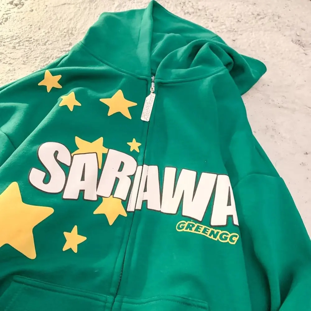 y2k Star Letter Print Hoodies Zipper stitching Autumn Loose Top Couple Fashion Retro Sports Trend Clothing Cardigan Jacket 250804