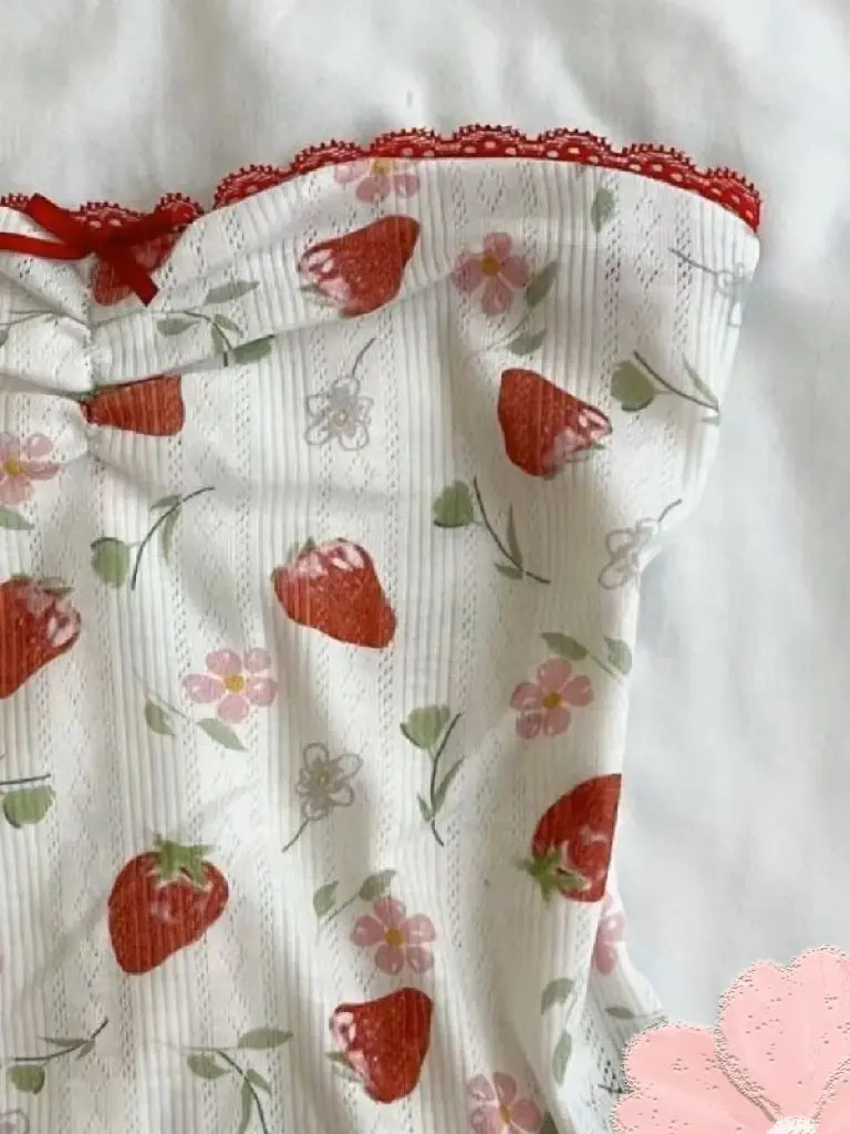 Korej Tank Top Women Floral Printed Strapless Korean Fashion Clothing 2025 Summer Sweet Slimming Y2k Clothes Camis 250807