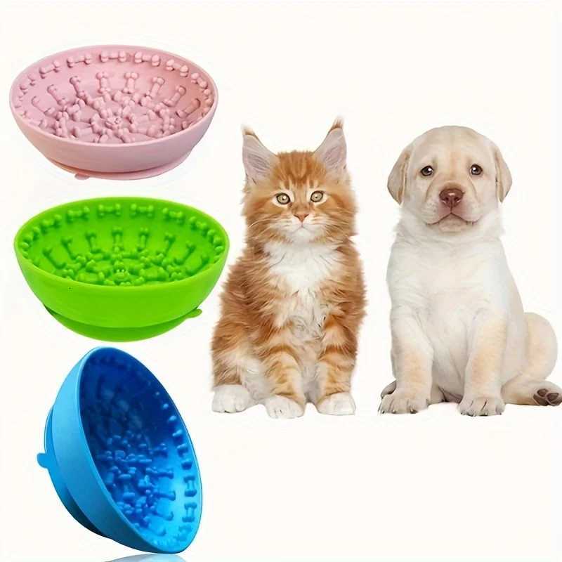 Silicone Slow Food Bowl Round Dog Bowl Cat Anti-Choking Anti-Knocking Feeding Plate Food Bowl with Suction Cup Pet Supplies Y250806