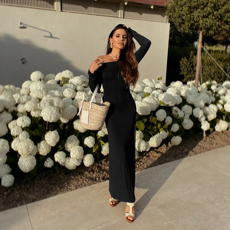 Autumn long skirt with fashionable temperament slightly transparent vacation sexy backless dress 250807