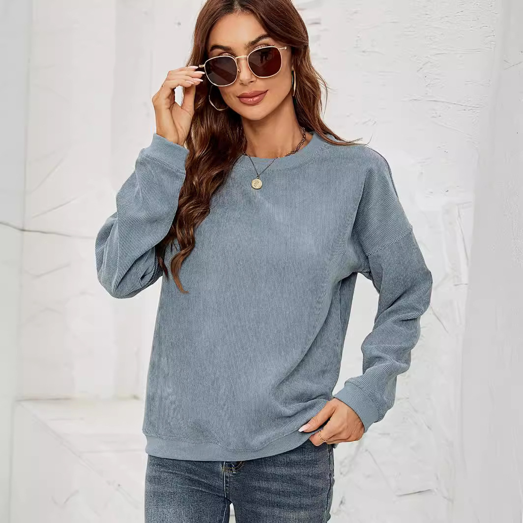 Free Shipping Designer Hoodie Amazon Women's Corduroy Sportswear Women's Casual Round Neck Pullover Long Sleeved Top 2025 Autumn/winter