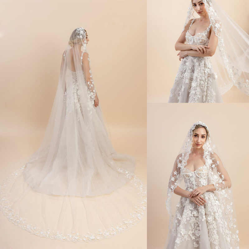 Graceful Bridal Veils Women One Layer Appliques Lace Edge Soft Tulle Wedding Custom Made Marriage Accessories