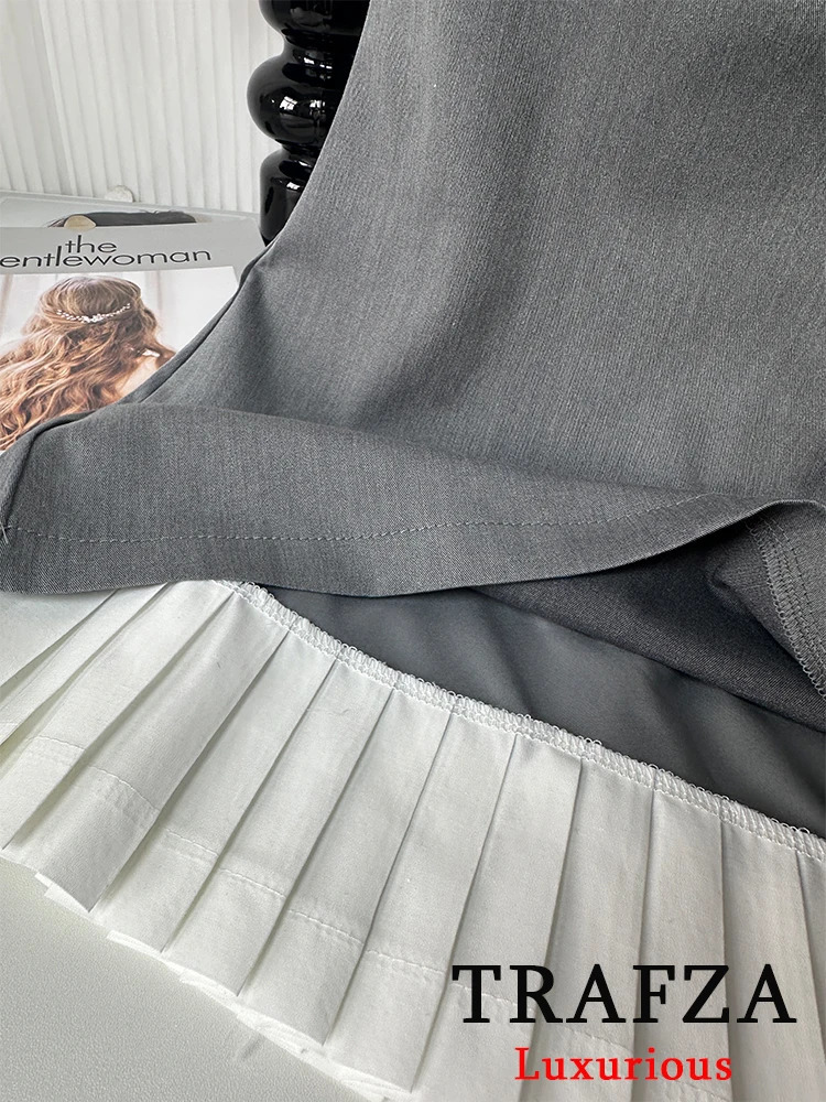 TRAFZA Sleeveless O-Neck Mini Gray Dress for Women Sexy Patchwork Zipper Club Casual Fashion Spring Summer 2025 Vintage Dresses 250804