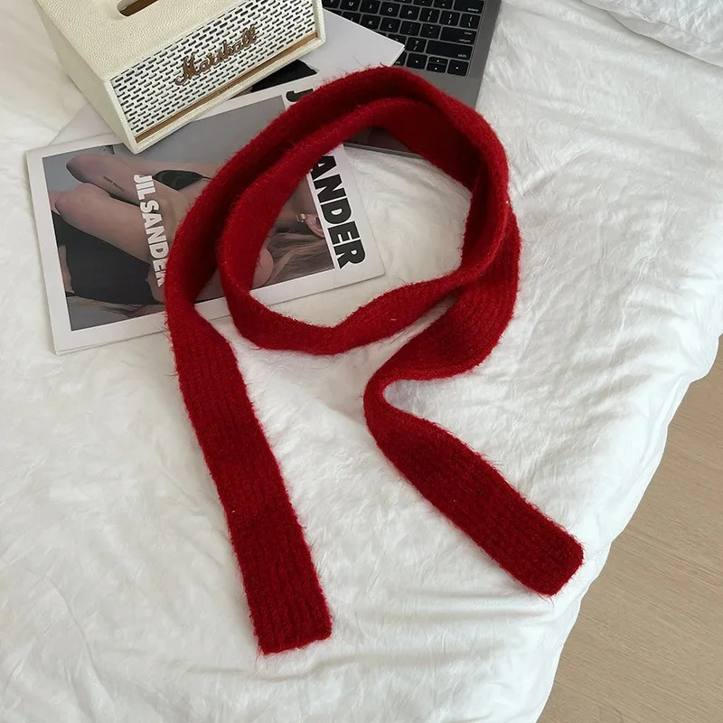 Striped Plush Scarf Womens Niche Sense Spice Girl Versatile Decoration Korean Version Thin and Narrow Long Scarf 250806