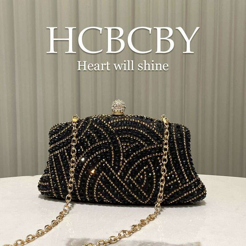 Black Glittering Elegant Rhinestone Clutch - Evening Bag For Women (Wedding Purse, Fashionable Party Handbag)