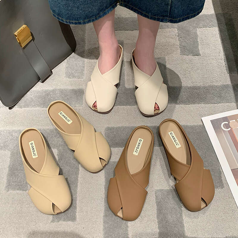 2025 designer shoes New Lazy Closed-Toe Half Slippers Summer Outdoor Fashion Non-Slip Flat Sandals for Pregnant Women Peep-Toe Single Shoes