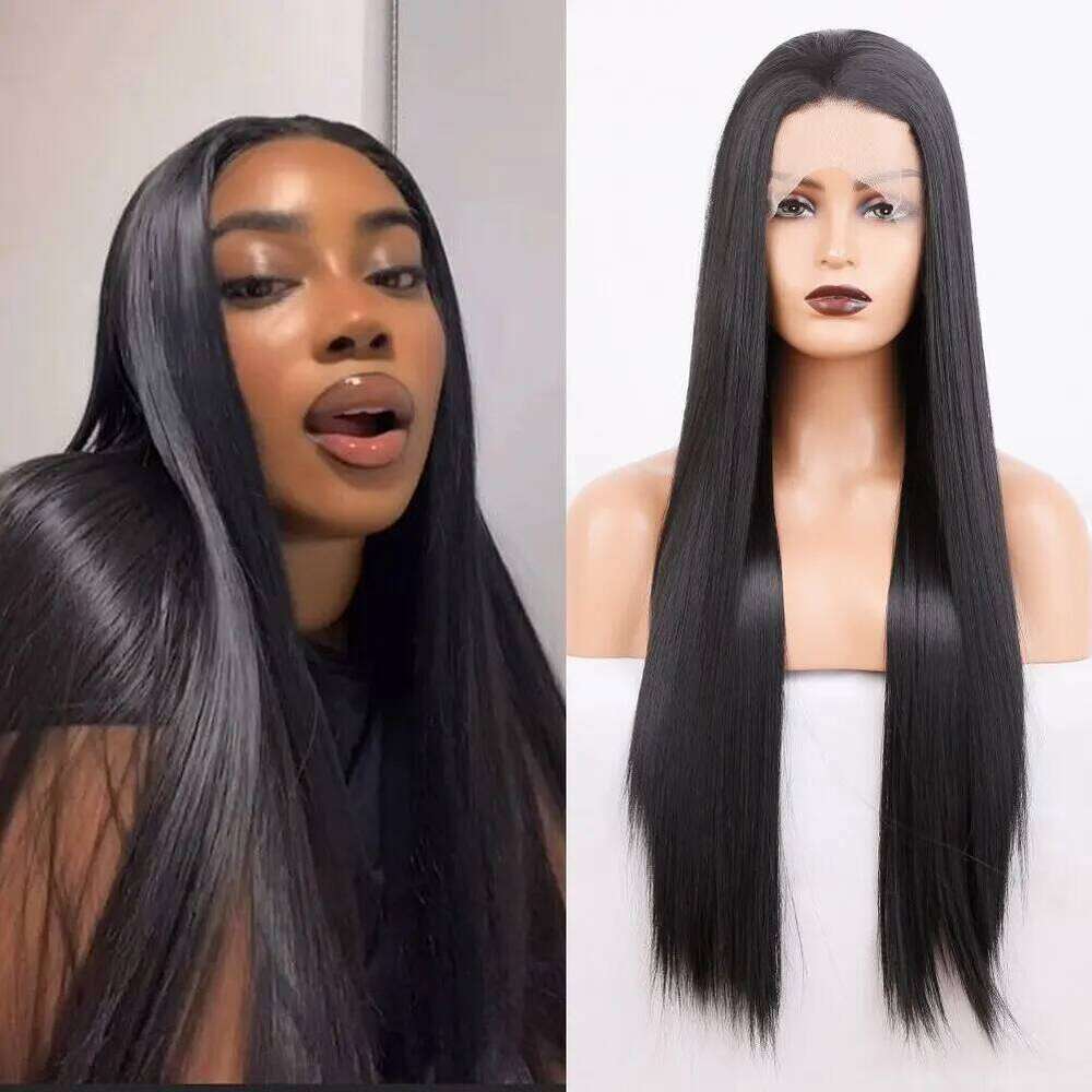 Synthetic Front Long Straight Lace Wigs For Women Hair Heat Resistant Party Cosplay Wig Black Blonde