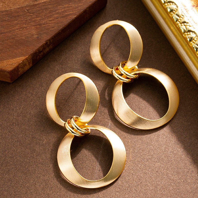 Fashion Simple Style Double Circle Pendant for Women High-end Sier Needle Earrings