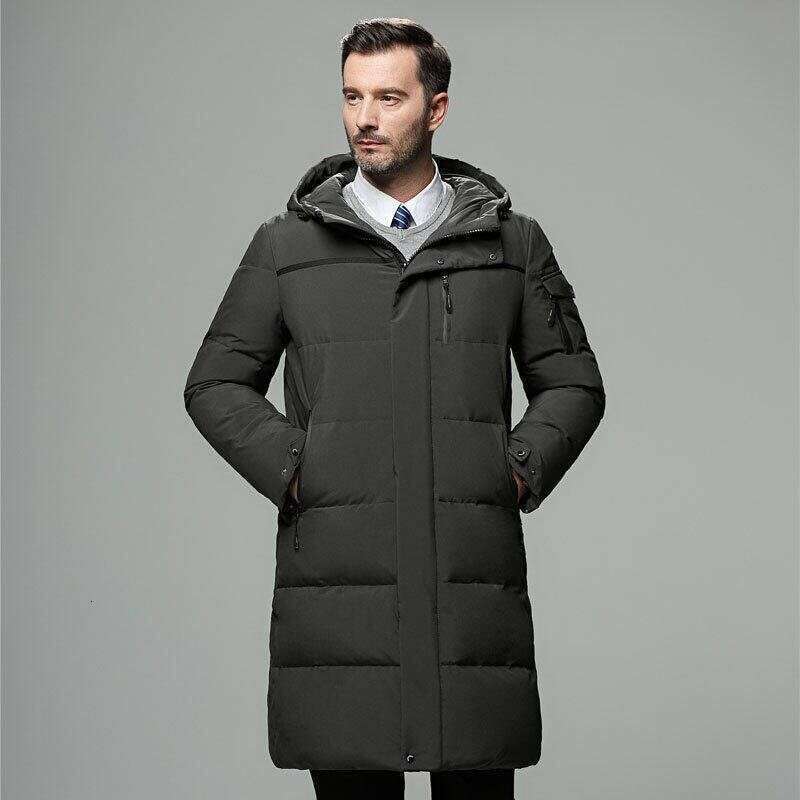 Winter New Product Thickened Hooded For Men's Youth White Duck Down Warm Mid Length Coat