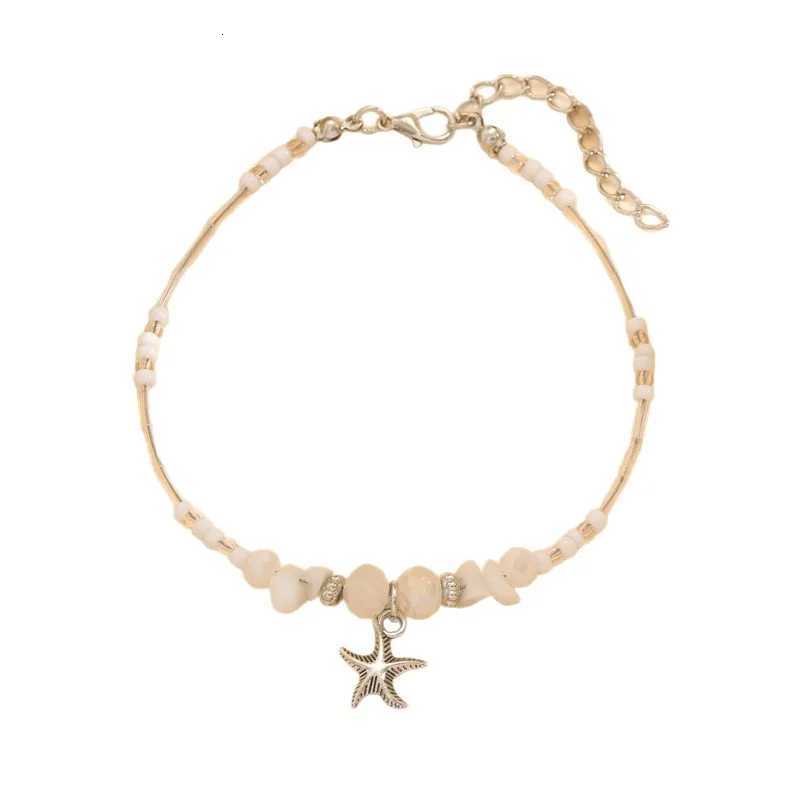 Beach turquoise beaded feet retro popular tube beads gravel starfish pendant rice bead anklet Y250805