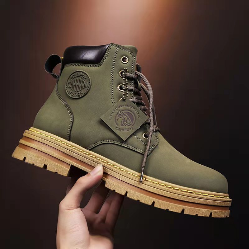 Autumn new design Martin retro British casual men's leather high top workwear boots gray green yellow black plus size 39-48