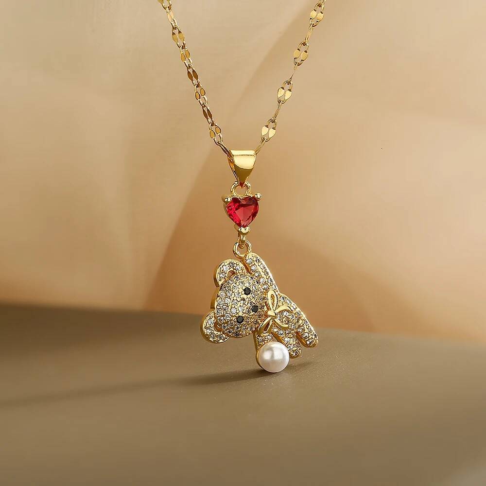 Vintage Little Bear Pendant Necklaces For Women Girls,Glamorous Design With AAA Cubic Zirconia ,Delicate Party Vacation Jewelry Jewelry for Women