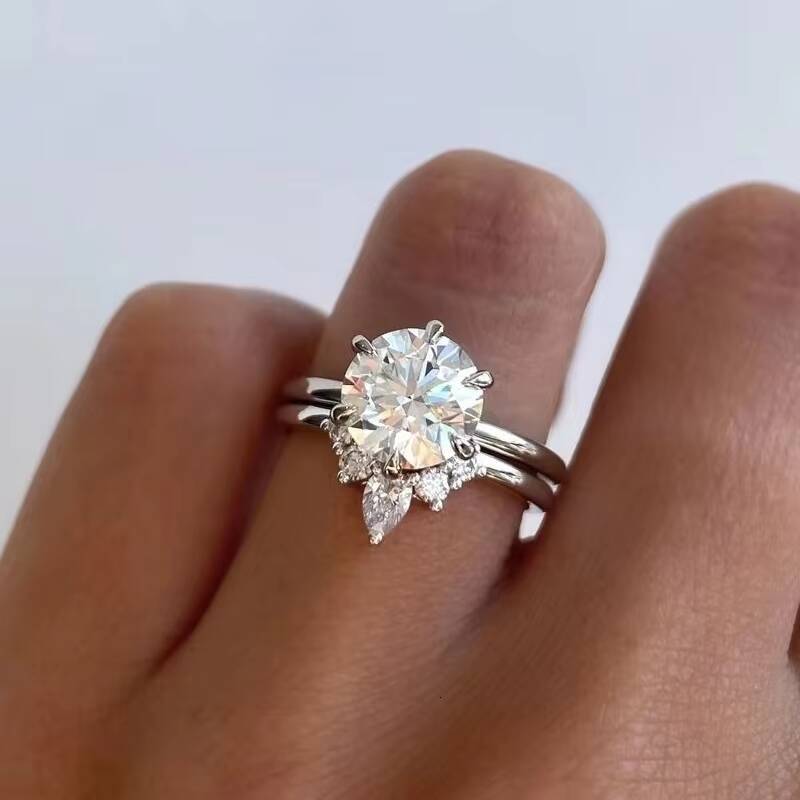 Top Quality Luxury Wedding Jewelry 3ct Round Brilliant Cut VVS Moissanite Diamond 18K Solid Gold Engagement Rings for Women