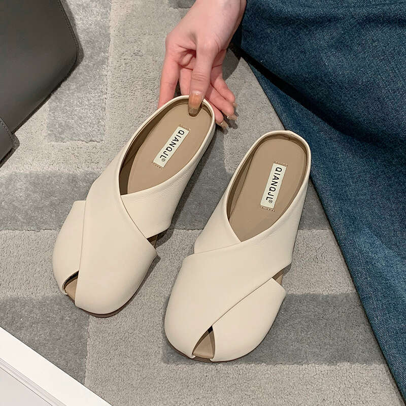 2025 designer shoes New Lazy Closed-Toe Half Slippers Summer Outdoor Fashion Non-Slip Flat Sandals for Pregnant Women Peep-Toe Single Shoes
