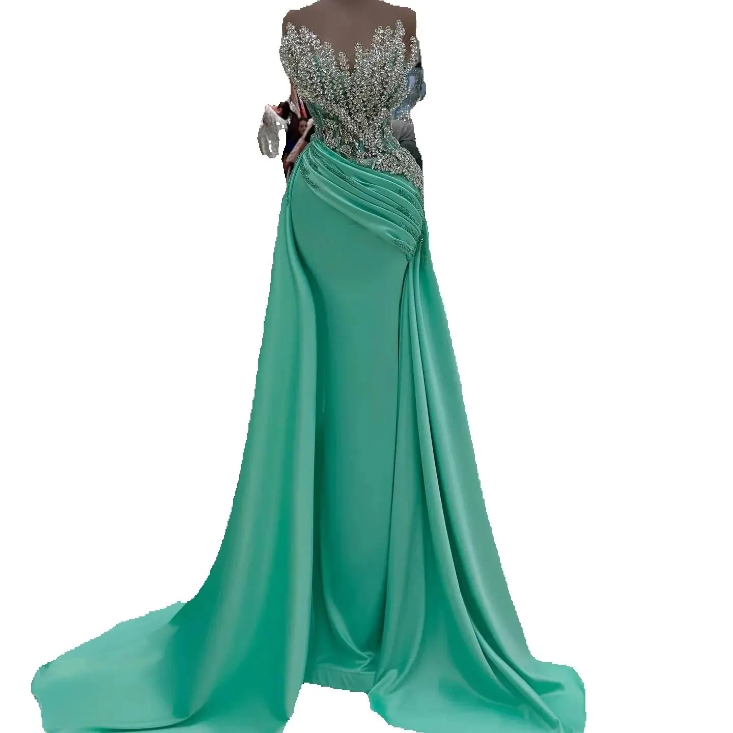 Elegant Strapless Crystal Mermaid Prom Dress Sexy Sleeveless Satin Beaded Formal Floor Length Evening Gowns Robe De Soiree