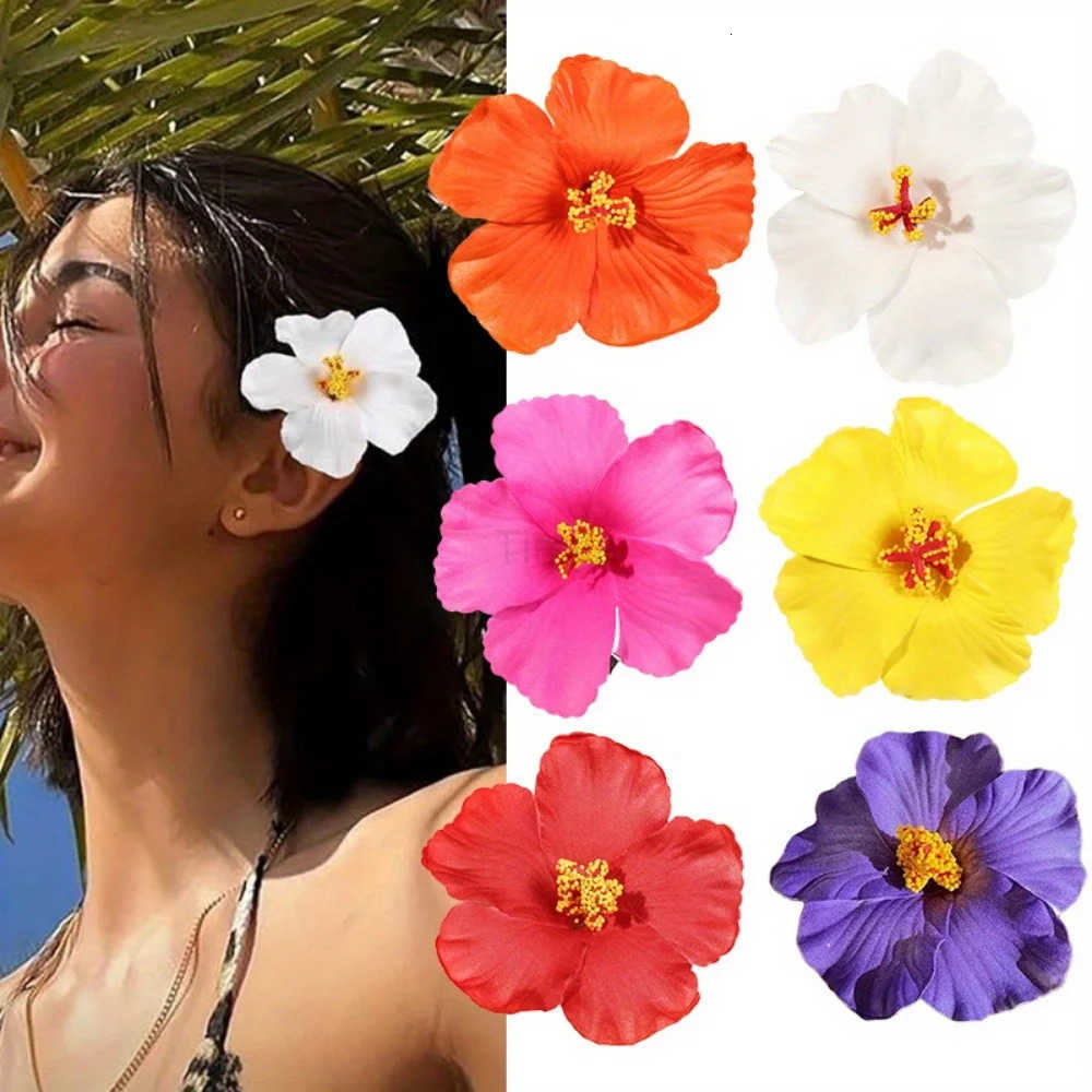 2/4/6 pcs Hawaiian Flower Hair Clips for Women Artificial Floral Hibiscus Lily Barrettes Hairpins Accessories Vacation Beach Gift U250807