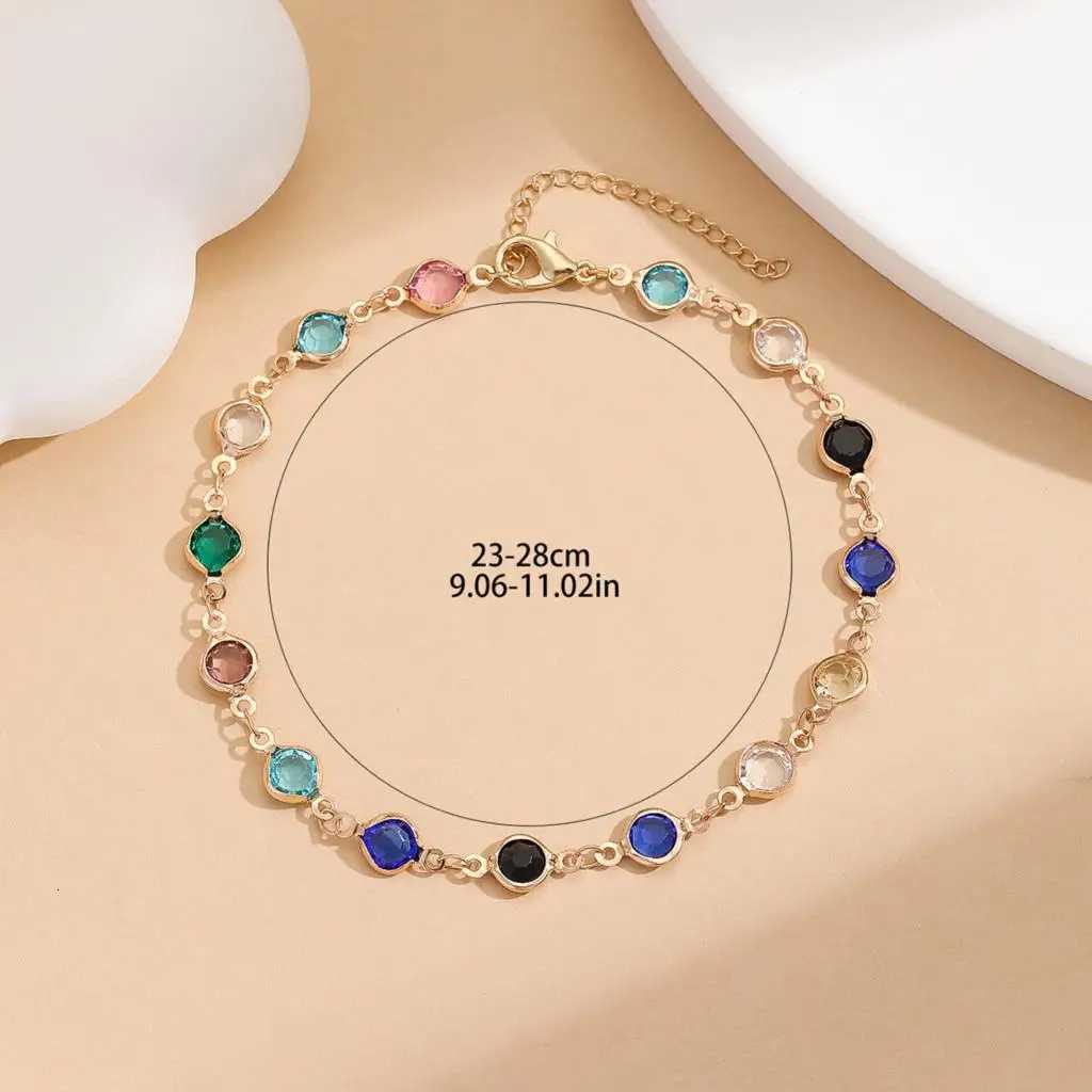 Kinitial Exquisite and fashionable laser plated anklet with black blue and multicolored white stones as an anniversary gifts Y250805