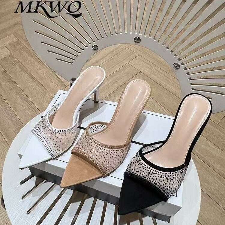 Summer 2025 designer shoes Women's Stunning Stiletto 34-42 Rhinestone Heel Slippers with Dress Pointed Toe High Heels Fashionable Comfortable for