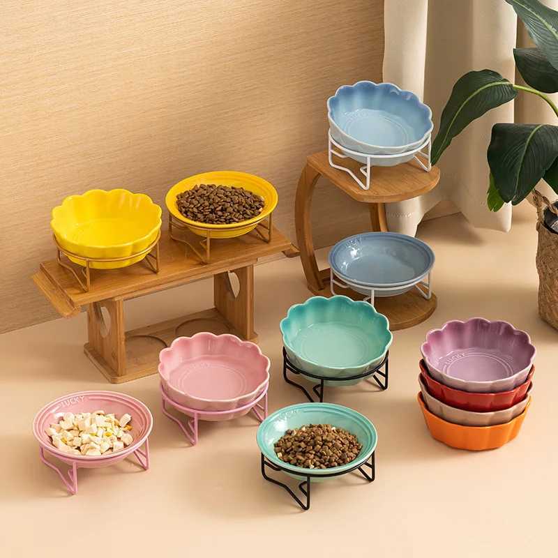 Cartoon Cat Bowl Ceramic Water Bowl Protects Cervical Vertebrae Cat Food Feeder Drinking Bowls Dog Supplies Accessories Y250806