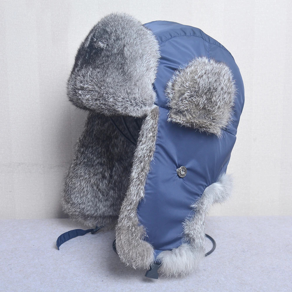 Thick Warm Bomber Hat Men Real Rabbit Fur Earflap Trapper Outdoor Russian Cap Male Plus Size Winter Hats Ski Russian Hat 250806