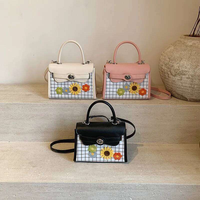 New Cute Plaid Print Crossbody Women S Clash Color Shoulder Textured Versatile Handheld Tote Bag