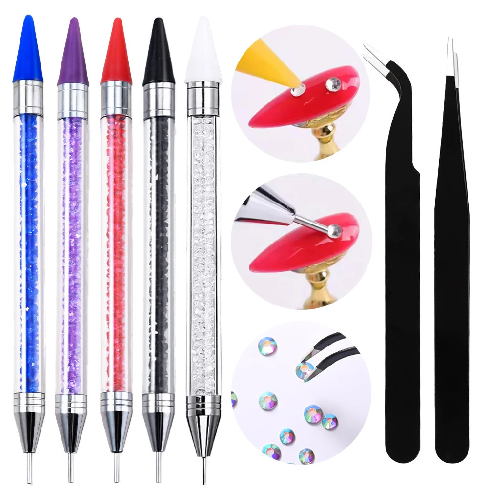 3pcs/set Nail Art Rhinestone Dotting Wax Pen with Stainless Steel Tweezers Mul-style Acrylic Metal Nail Diamond Picker Drill Pen 250805