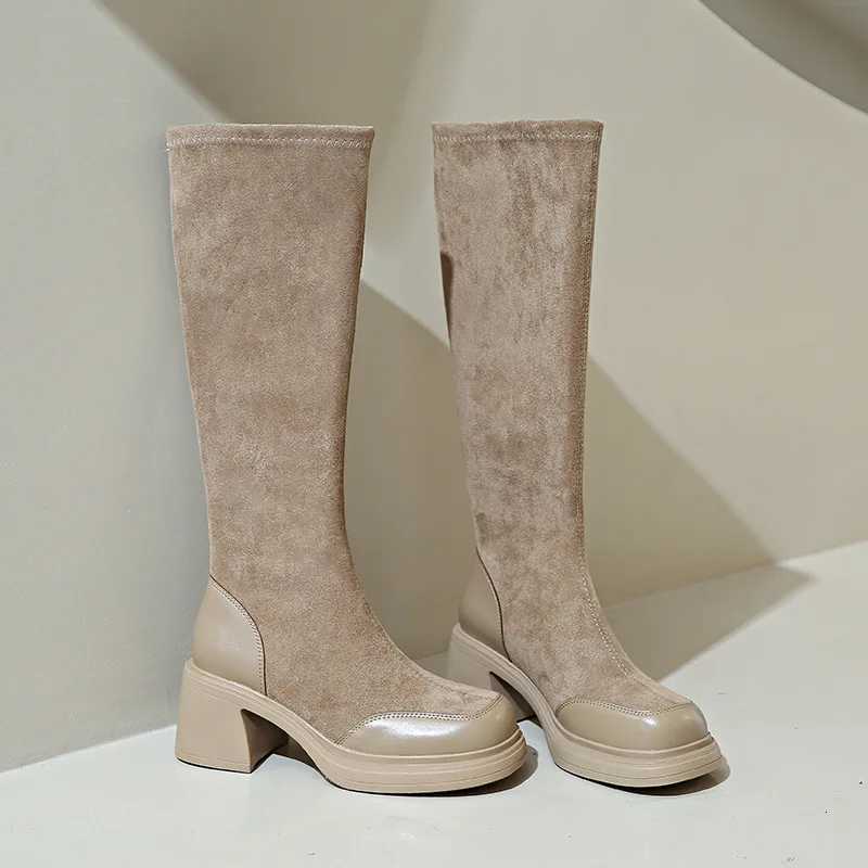 2023 Autumn Winter New British Style Knight Boots French Elastic Boots Versatile Thick Sole Womens Boots XJ250807