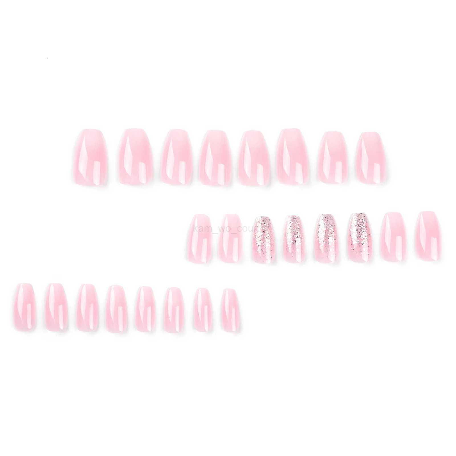 24 PCs Short French Minimal Gradient Glitter Nails with 1 Jelly Gel and 1 Nail File M250807
