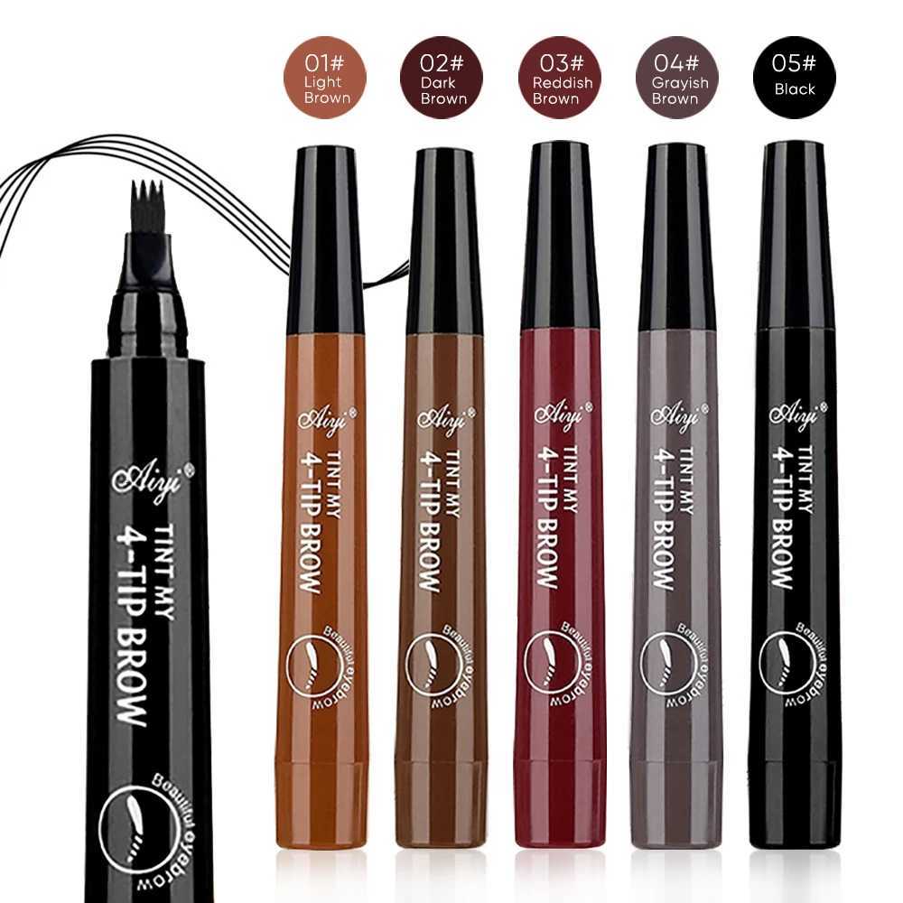5 Colors 1pc Waterproof Eyebrow Pen 4 Split Tip Eyebrows Pen Eyebrow Tattoo Pen Waterproof Liquid Black Eyebrow Makeup Pencil W250807