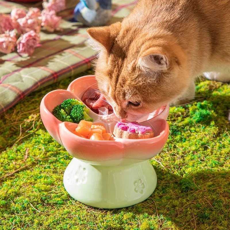 Cute Ceramic Elevated Cat Bowl Anti Vomiting Raised Cat Feeder Pet Supplies Accessories Dog Cat Pet Bowl Y250806