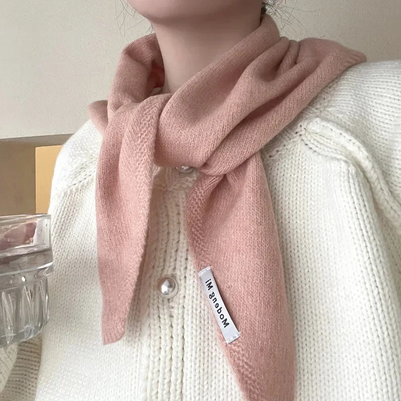 Winter Korea Knitted Triangle Scarf Wool Warm Shawl Scarf Women Neck Protection Smallscarf Cashmere Scarf 250805