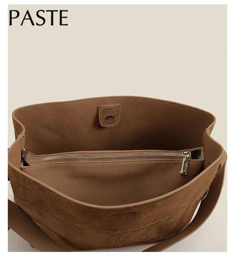 New Winter Matte Suede Cow Leather Women Tote Coffee Retro High end Warm Color Female Shoulder Bag Huge Commute Travel Handbag bag