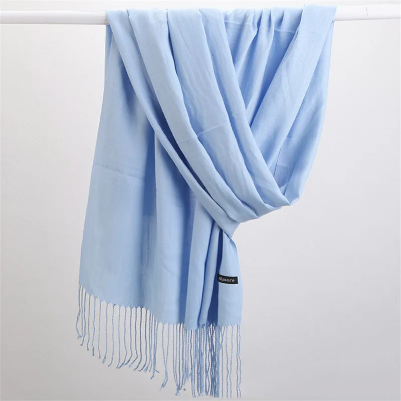 Fashion Solid Color Women Scarf Winter Hijabs Tessale Tassels Long Lady Shawls Cashmere Like Pashmina Hijabs Scarves Wraps 250805
