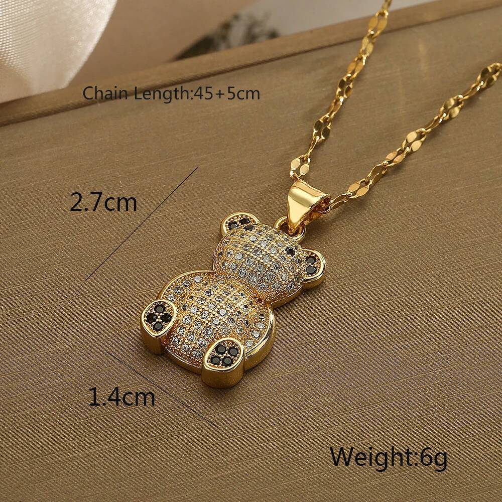 Vintage Little Bear Pendant Necklaces For Women Girls,Glamorous Design With AAA Cubic Zirconia ,Delicate Party Vacation Jewelry Jewelry for Women