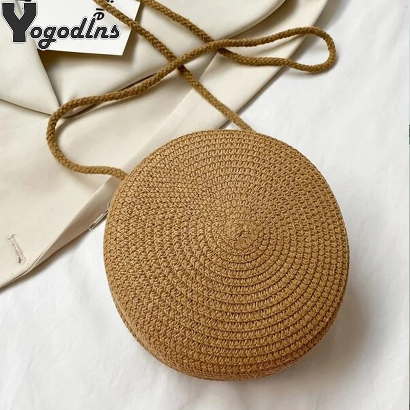 Round Straw Bag Women Woven Beach Crossbody Bag for Ladies Cute Shoulder Rattan Handmade Knitted Candy Color Small Handbag Bolsa 250805