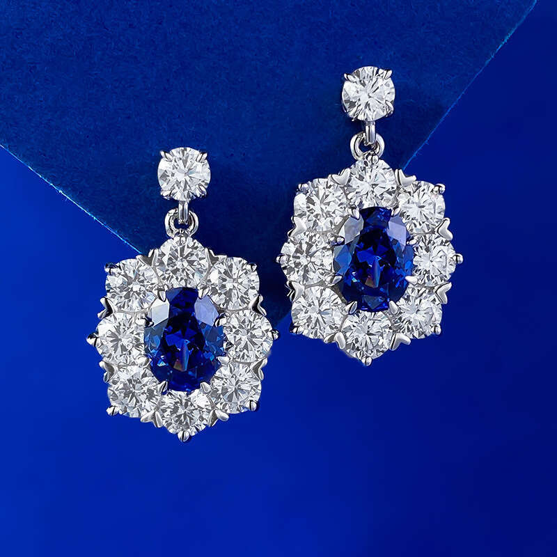 Mujing Jewelry Live New S Sier 6*8 Oval Tanzanite Blue for Women Fashion Colorful Gemstone Earrings