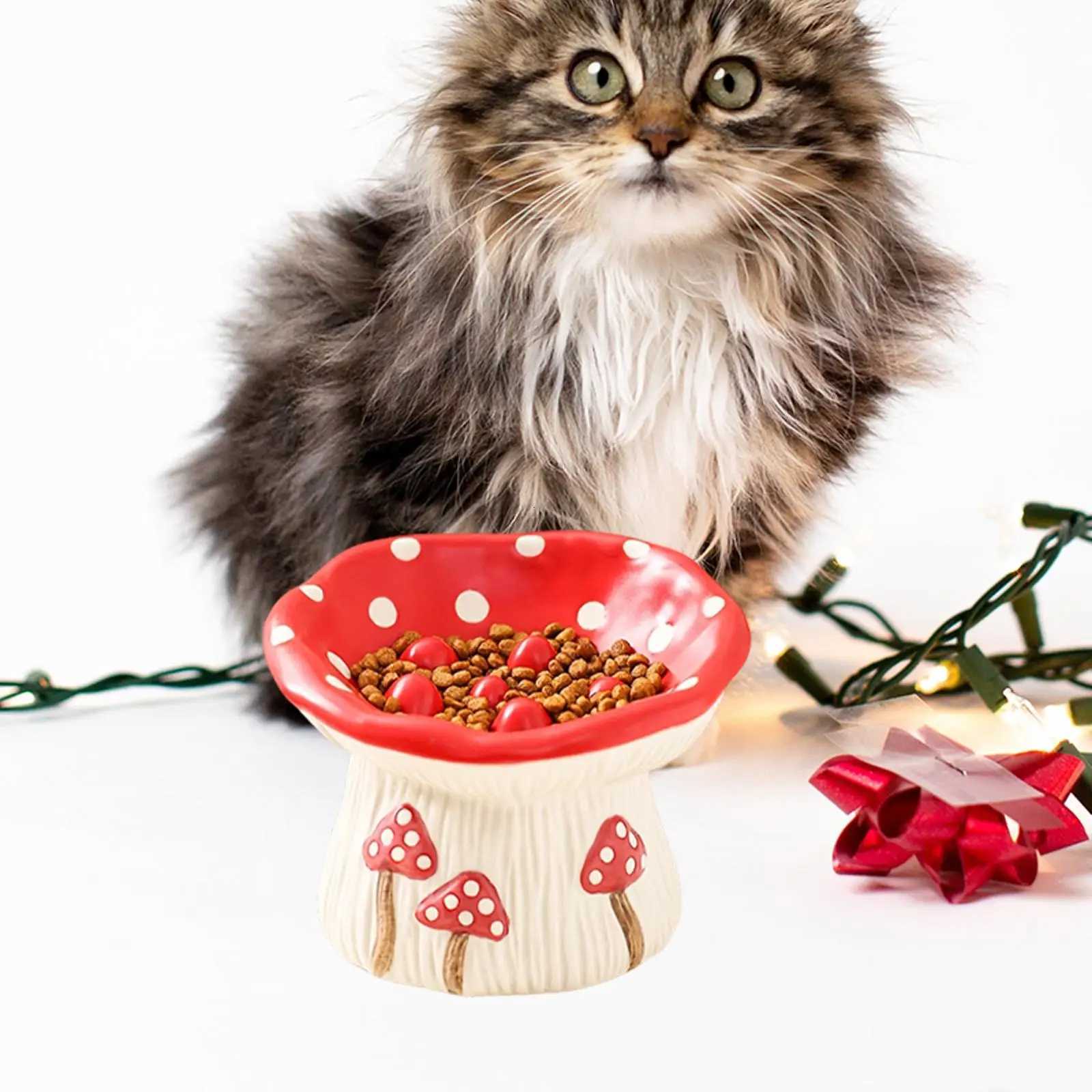 Ceramic Raised Cat Bowl Non Slip Pet Food Water Bowl Kitten Slow Feeder Dish for Small Dog Cat Pet Feeding Supplies Y250806