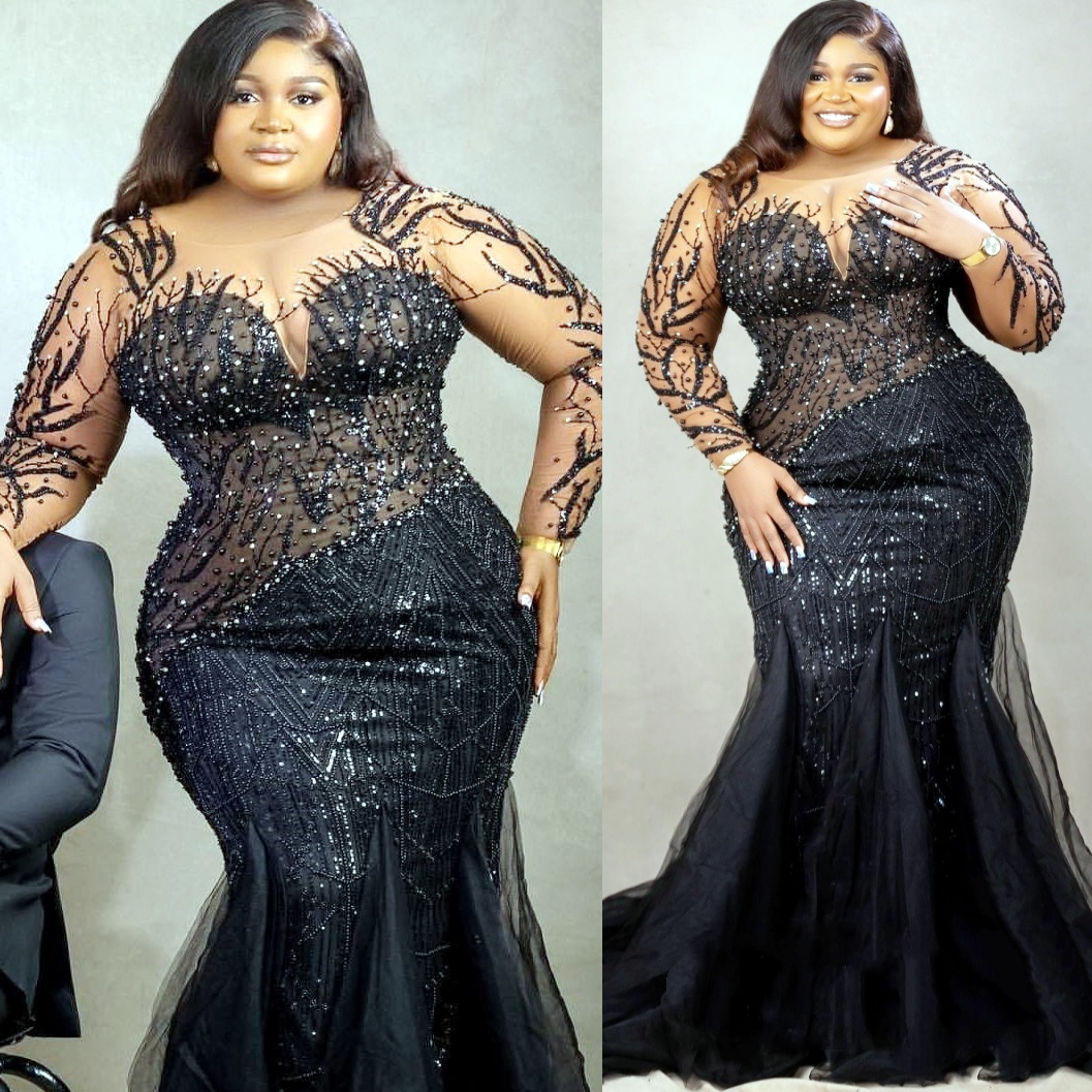 Mermaid Black Prom Dresses 2025 Illusion Beaded Crystals Sheer Neck Evening Formal Party Second Birthday Engagement Gowns Plus Size Dress For Special 
