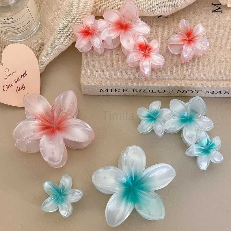 Gradient Frangipani Hair Clip 1PC Plumeria Hairpin Ins Style Ponytail Holder Barrette Sweet Claws Party Hair Accessories U250807