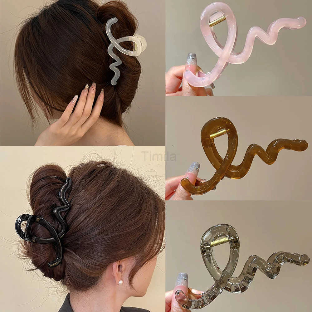 Korean Trendy Wavy Hair Clips for Women Bow Large Hair Claws Crab Acrylic Hairpins Hair Accessories Girls Barrettes Headbands U250807